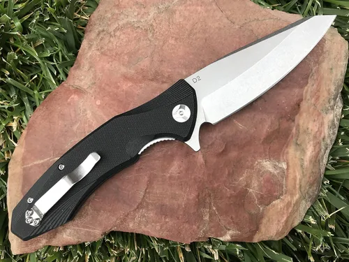 Vista 3 de TACTICAL GEARZ Navaja de bolsillo para EDC, mango G10, hoja de acero lavado a la piedra D2, incluye funda (Zeta)
