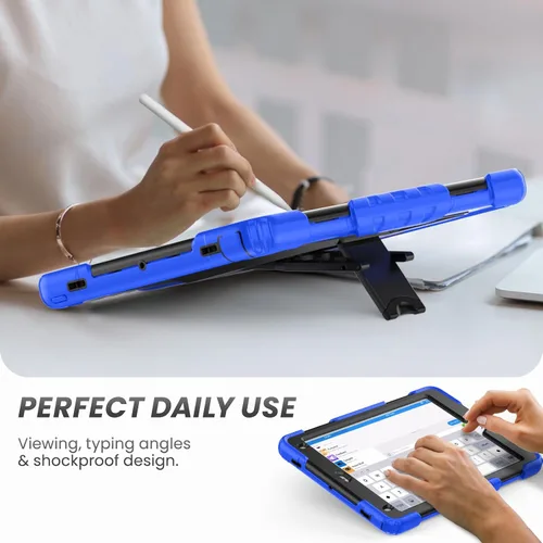 Vista 5 de HXCASEAC Funda a prueba de golpes para iPad de 6ª/5ª generación, Air 2 / Pro de 9.7 pulgadas con protector de pantalla, soporte integrado, duradera