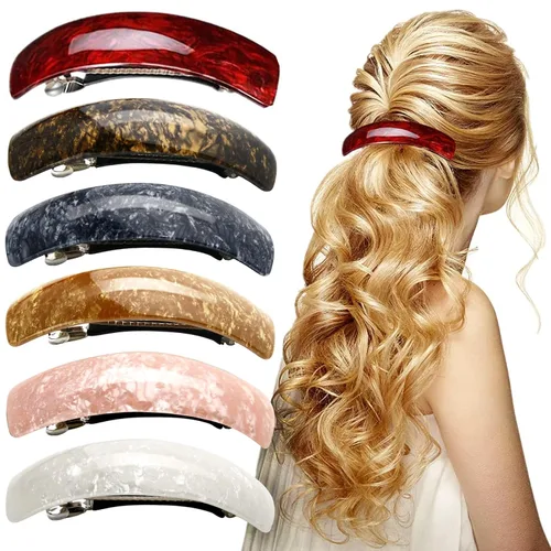 Vista 9 de 6 pasadores de pelo acrílicos retro para mujer, con hilo dorado, rayas grandes, francesas, automáticas, pasadores para cabello grueso, pinzas