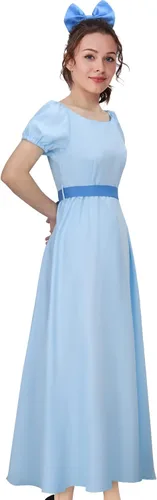 Vista 2 de Wendy - Disfraz de cosplay para adultos, mujeres y niñas, vestido largo de princesa azul para Halloween, fiesta de disfraces