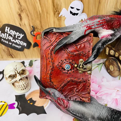 Vista 5 de Cuaderno de piel de hechizos personalizable Hocus Pocus con diseño de tercer ojo, papel con borde antiguo, grimorio vintage, cuaderno de bruja