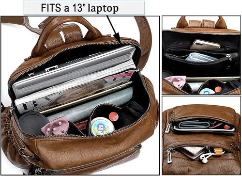 Vista 3 de UTO Mochila de cuero vegano para mujer, diseño de moda, convertible con borla, para viajes, con borla