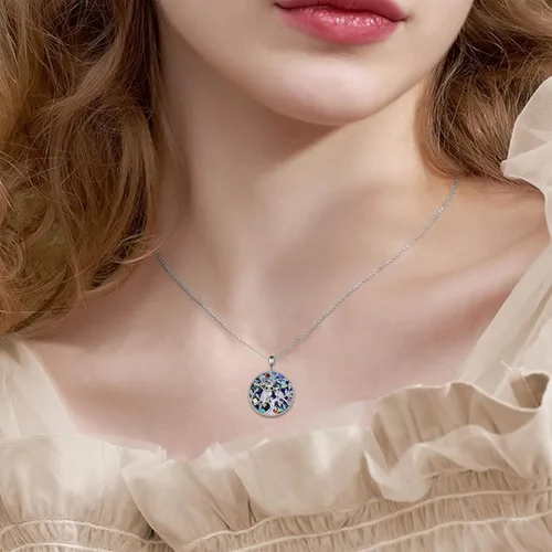 Vista 2 de ONEFINITY Collar de plata de ley con diseño de árbol de la vida, diseño de búho, regalo de joyería para mujer