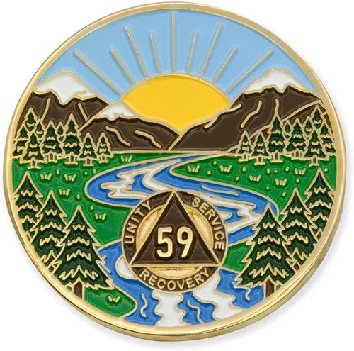 Vista 112 de Moneda AA de 1 año – Medallón de recuperación de ondas estrelladas de Sobriety Mint – azul/blanco/dorado