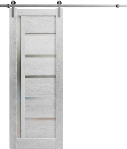 Vista 10 de SARTODOORS Puerta corredera de granero de 18 x 80 pulgadas Quadro 4088 Blanco / Negro Puerta de granero individual Herrajes MDF incluidos