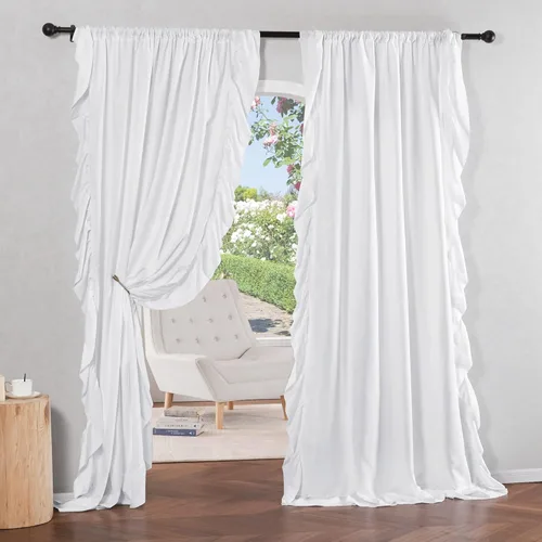 Vista 9 de NICETOWN Cortinas blancas Shabby Chic de 63 pulgadas de largo para habitación de niños, bolsillo para barra de privacidad con filtro de luz suave