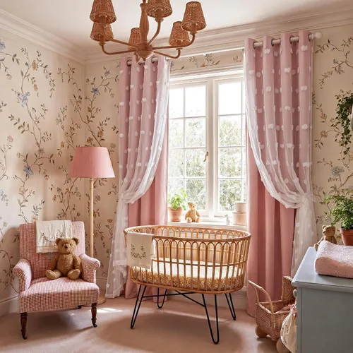 Vista 7 de RYB HOME Cortinas rosas con bonito pompón transparente superposición de 96