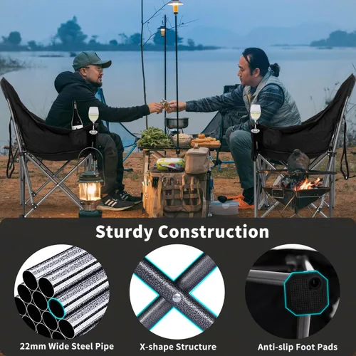 Vista 4 de Bolosy Paquete de 2 Sillas de Camping de Gran Tamaño para Adultos de Servicio Pesado Sillas Plegables para Exteriores Acolchadas Sillas de Césped