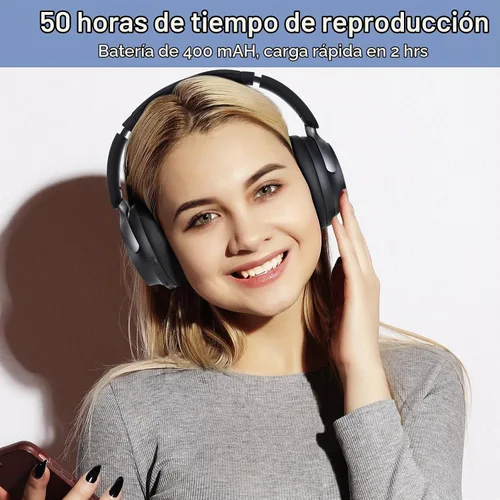 Vista 6 de B8 - Audífonos Bluetooth supraaurales, 6 modos de música EQ y 50 horas de reproducción, graves profundos, inalámbricos, con micrófono, plegables