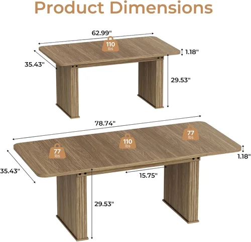 Vista 2 de Zevemomo Mesa de Comedor Expandible de 63"-78.7", Mesa de Cocina Estilo Granja para 6-10 Personas, Mesa de Comedor Rectangular Extensible, con Riel