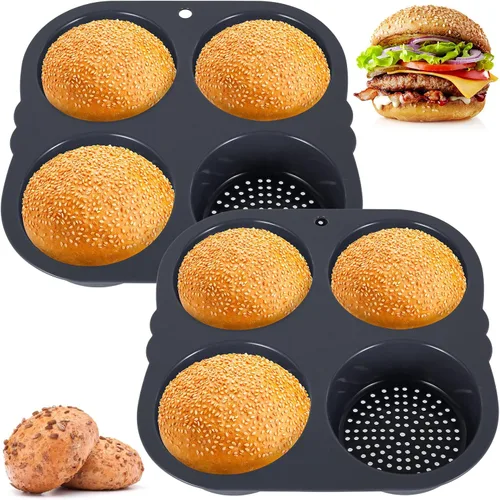 Vista 8 de Molde de silicona para bollo de hamburguesa con 4 cavidades, molde antiadherente para panecillos de hamburguesas flexible, fácil de liberar, lavable