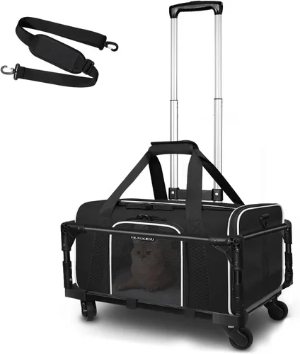 Vista 20 de Petskd Transportador de mascotas de 17 x 11 x 9.5 pulgadas, aprobado por aerolíneas de Alaska, bolsa de viaje para gatos y perros pequeños, Negro
