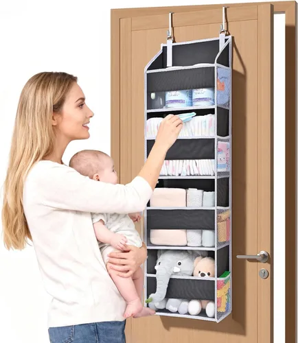 Vista 19 de ULG Organizador para colgar sobre la puerta, 5 niveles extra grande con 10 bolsillos de malla, capacidad de 100 libras, organizador de puerta Beige