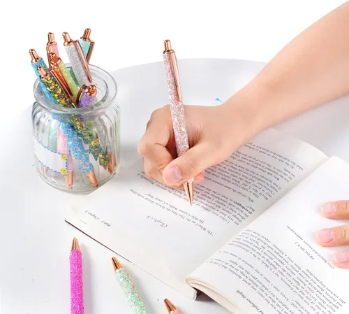 Vista 3 de jiebor 11 bolígrafos de fantasía con purpurina, bonitos y divertidos, de metal, retráctiles, para mujeres, escritura, negocios, oficina, suministros
