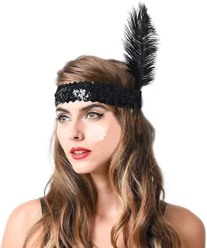 Vista 5 de Luckygift Diadema de plumas de avestruz de los años 20, disfraz de fiesta de los años 20 con colores mezclados, 20
