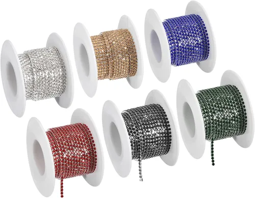 Vista 9 de uxcell 6 rollos de 33 yardas de 0.118 pulgadas (0.118 in) con diamantes de imitación de cristal para coser en cadena de diamantes de imitación