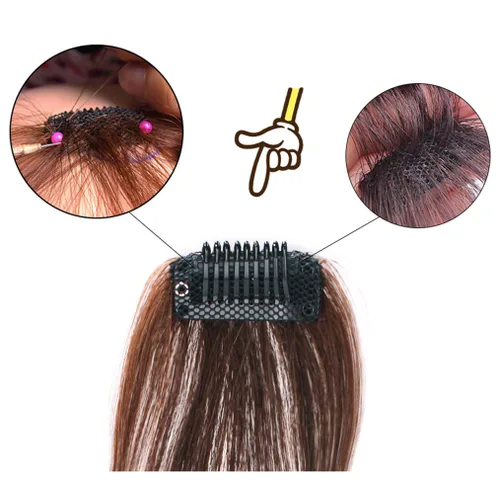 Vista 5 de Extensión de cabello humano con clip para mujer, fácil de usar, 1 pieza de 10 pulgadas, color negro y marrón