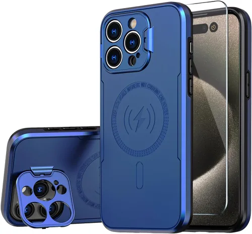 Vista 14 de Funda para iPhone 15 Plus compatible con MagSafe Charger plegable, soporte protector de cámara, superficie brillante brillante de doble capa