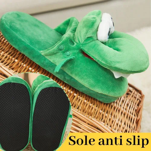 Vista 3 de kaguster Divertidas pantuflas de cocodrilo para mujer, con boca de cocodrilo, bonitas, suaves y cálidas para invierno, para mujeres, hombres y niños