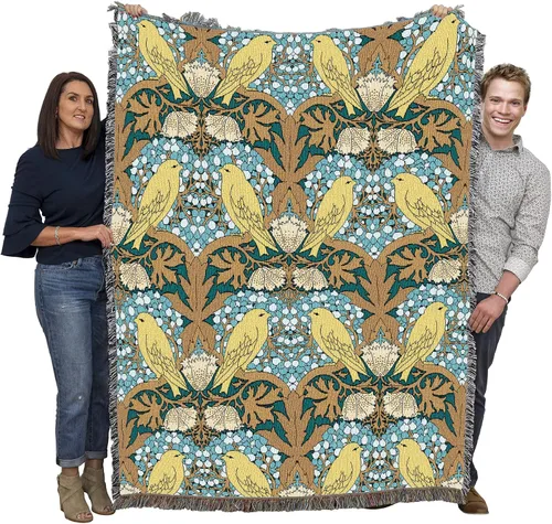 Vista 14 de Pure Country Weavers C.F.A. Voysey - Manta azul con diseño de pájaros y bayas, para manualidades y manualidades, manta tejida de algodón, fabricada