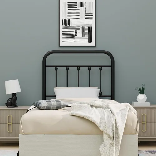Vista 3 de Vintage Twin Size Metal Bed Frame Height Adjustable Headboard Only, Wrought Iron Black Farmhouse Bed Frame Headboard, Easy Assembly, Short