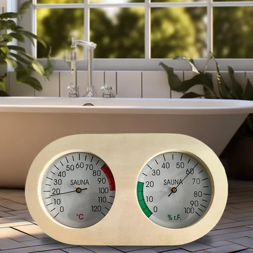 Vista 7 de Sauna Temperature Gauge,Wooden Temp Range 0-120 Monitor Temperature Hygrometer for Sauna Room,for House Apartment Bedroom Kitchen Living Room