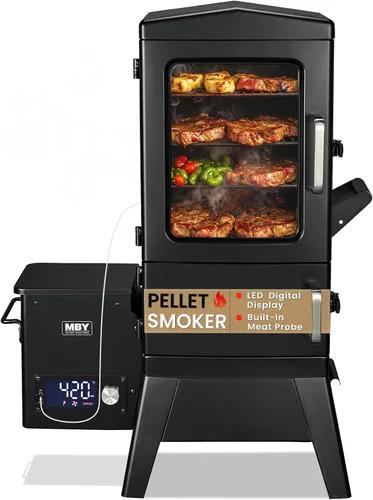 Vista 10 de Ahumador eléctrico con tapa, pantalla LED, sonda integrada para carne, ahumadores de barbacoa de gran capacidad, 4 estantes fuman más con 633 pies