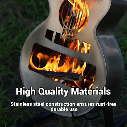 Vista 2 de Estufa individual portátil para exteriores, brasero, personaliza leña sin humo, chimenea de acero inoxidable estilo guitarra con bolsa de transporte