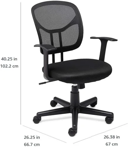 Vista 3 de Amazon Basics Silla de escritorio de oficina de malla transpirable con apoyabrazos, soporte lumbar, giro de 360 grados, altura ajustable, color negro