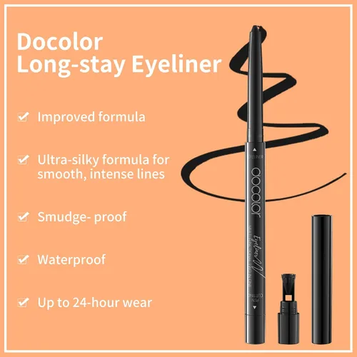 Vista 3 de docolor Delineador de ojos de gel delineador de ojos ultra pigmentado, impermeable, a prueba de manchas, lápiz delineador de ojos, color negro