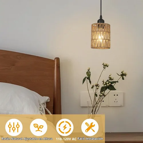 Vista 2 de LAMSU Lámparas colgantes de ratán de 1 luz, iluminación colgante bohemia de granja con pantalla tejida a mano de 4.7×5.9 pulgadas, pequeña lámpara