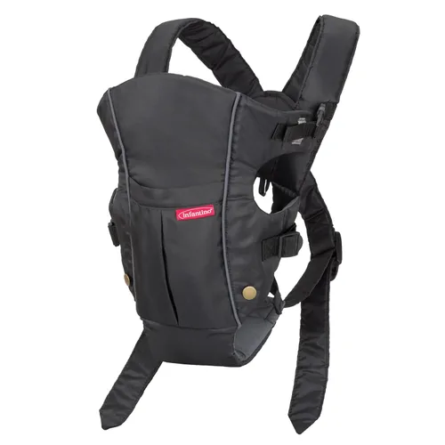 Vista 7 de Infantino Swift Classic Carrier con bolsillo, 2 formas de llevar negro con babero Wonder y bolsillo frontal de almacenamiento Essentials, correa