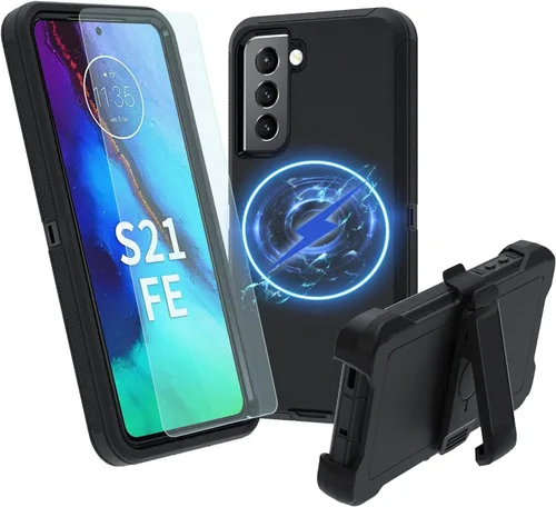 Vista 12 de NUFR Funda resistente para Samsung Galaxy S21 FE 5G, protección de grado militar, a prueba de golpes, a prueba de caídas, a prueba de polvo, (negro)