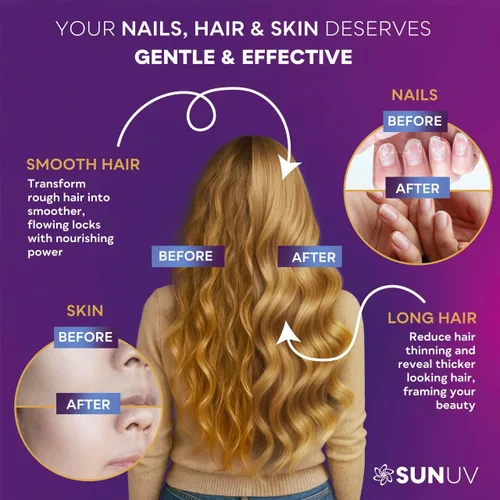Vista 4 de SUNUV Biotina 10,000 mcg Colágeno Queratina - 80,000 mcg Vitaminas para el Crecimiento del Cabello para Mujeres y Hombres, Apoyo para la Piel
