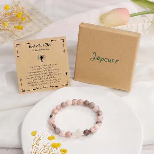 Vista 6 de JoycuFF Regalos cristianos pulsera de cruz para mujer, fe de Pascua, católica, religiosa, joyería cristiana, bautismo, comunión significativa