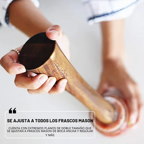 Vista 5 de Masontops Envasadora de pepinillos - Tamper de fermentación vegetal de madera de acacia - Pounder de chucrut de col - Herramienta de fermentación