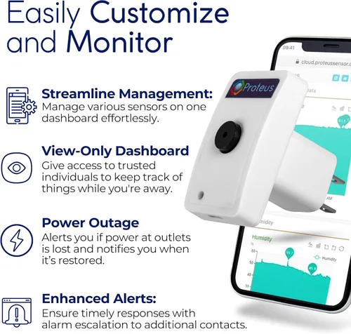 Vista 4 de Proteus AMBIO - Sensor de temperatura y humedad Wifi con zumbador y alertas de correo electrónico/texto