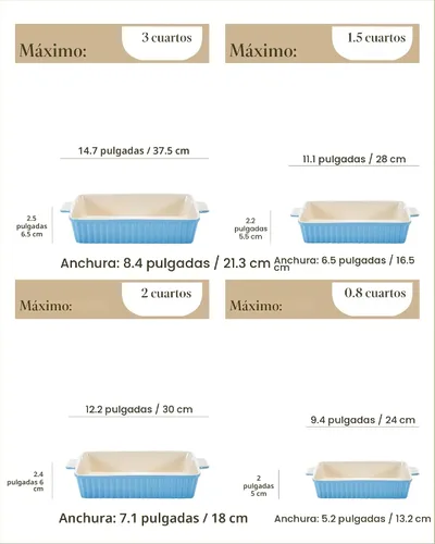 Vista 2 de MALACASA Cacerola para horno, platos de cerámica para hornear, juegos de 4 platos de cerámica, sartenes rectangulares para lasaña profundas con asas