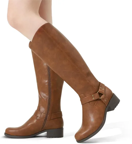 Vista 7 de DREAM PAIRS Botas para mujer hasta la rodilla, cómodas botas de equitación con cremallera lateral