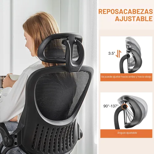 Vista 3 de Sweetcrispy Silla de escritorio para computadora de oficina, ergonómica, con respaldo alto, de malla, con ruedas y reposacabezas ajustables, cómodo