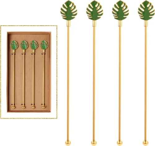 Vista 13 de 4 piezas de agitadores de cóctel Bumble Bee, varillas de acero inoxidable de 19 cm con parte superior decorada en oro para mezclar cócteles