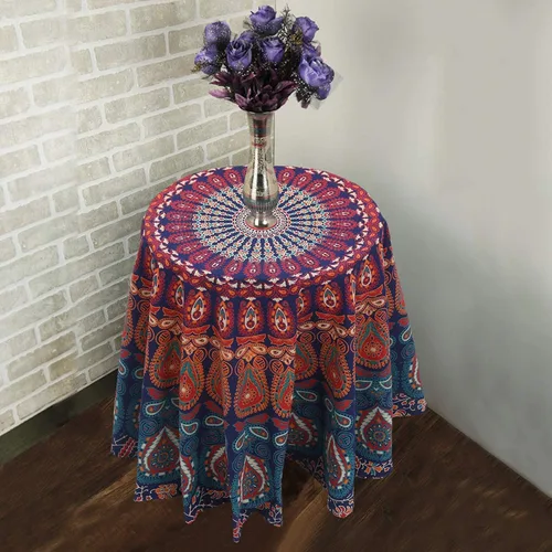 Vista 7 de Tapiz Raajsee de pared, diseño de mandala Azul Naranja
