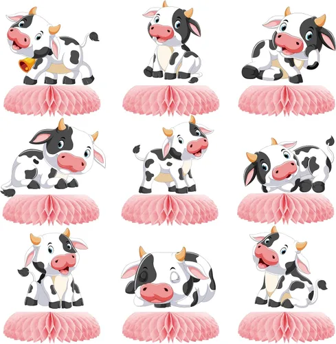 Vista 7 de 9 piezas de centros de mesa de panal de vaca de animales de granja, decoración de mesa 3D de panal de abeja, abanicos de papel de granero, recortes