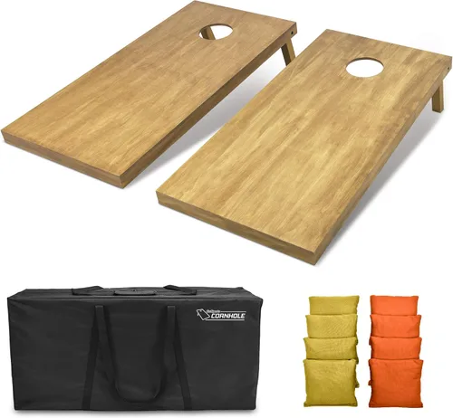 Vista 62 de GoSports 4 ft x 2 ft Regulation Size Wooden Cornhole Boards Set with Light Brown Finish - Includes Carrying Case and Bean Bags Negro- gris