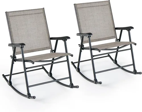 Vista 13 de Tangkula Juego de 2 mecedoras plegables para patio con tela de asiento transpirable y marco de metal resistente, movimiento mecedor suave, balancín