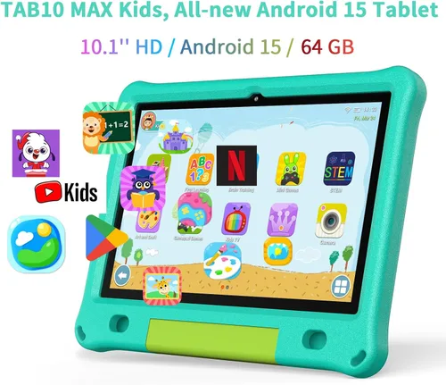Vista 2 de PRITOM Tableta para niños, tableta de 10 pulgadas para niños, 64 GB Verde