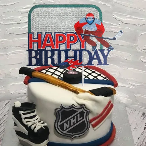 Vista 4 de Decoración para tartas de hockey sobre hielo, decoración de tartas, temática deportiva, suministros de fiesta de cumpleaños para niños, niños