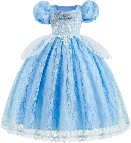 Vista 2 de Vestido de cumpleaños de princesa Cenicienta para niñas, disfraz de Halloween, concurso de Navidad, fiesta de baile con accesorios