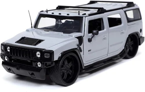 Vista 3 de Jada Toys Just Trucks 1:24 2003 Hummer H2 con estante de coche fundido a presión gris, juguetes para niños y adultos, 32310