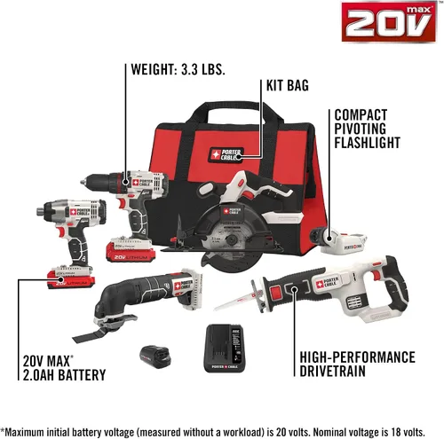 Vista 3 de PORTER-CABLE Kit combinado de 6 herramientas de 20 V MAX* Juego de taladro inalámbrico, destornillador de impacto, sierra circular, sierra